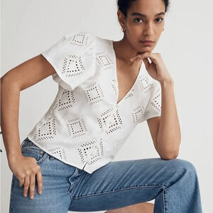 Madewell Eyelet Flutter Sleeve Top, NWT, Size XXS